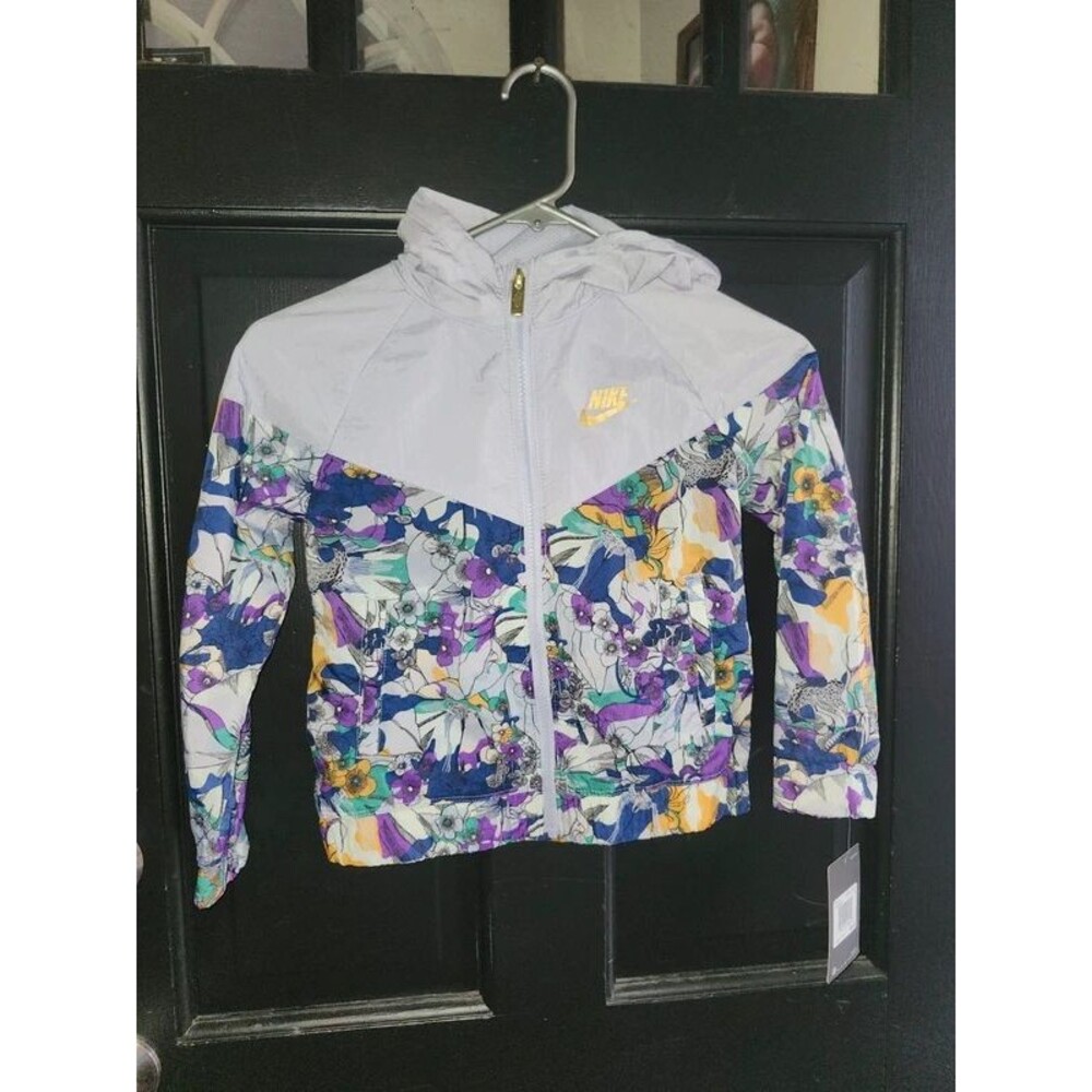NWT Nike Girls Sportswear Windbreaker Floral Print Hooded Size 6